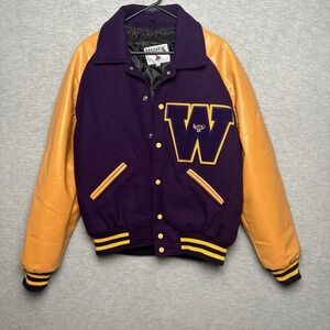 Vintage Washington Varsity Bomber Jacket  Purple Wool Leather Letterman Men M
